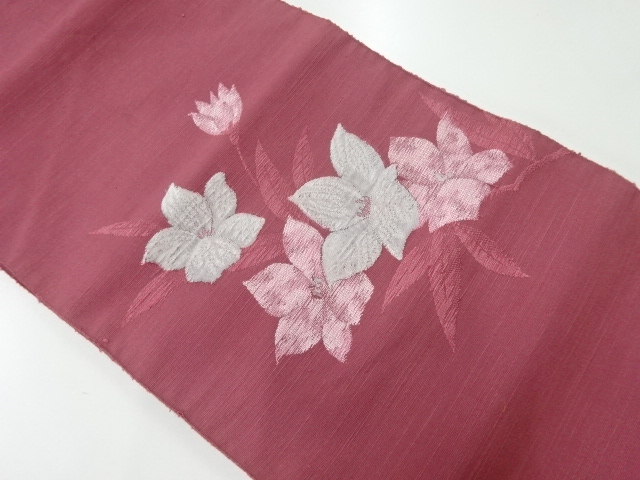 アンティーク　手織り紬花模様織出し名古屋帯